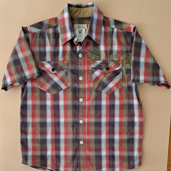Boys Size 8 Bundle Route 66 & Cherokee Plaid Button Down Shirts LS SS - Picture 5 of 9
